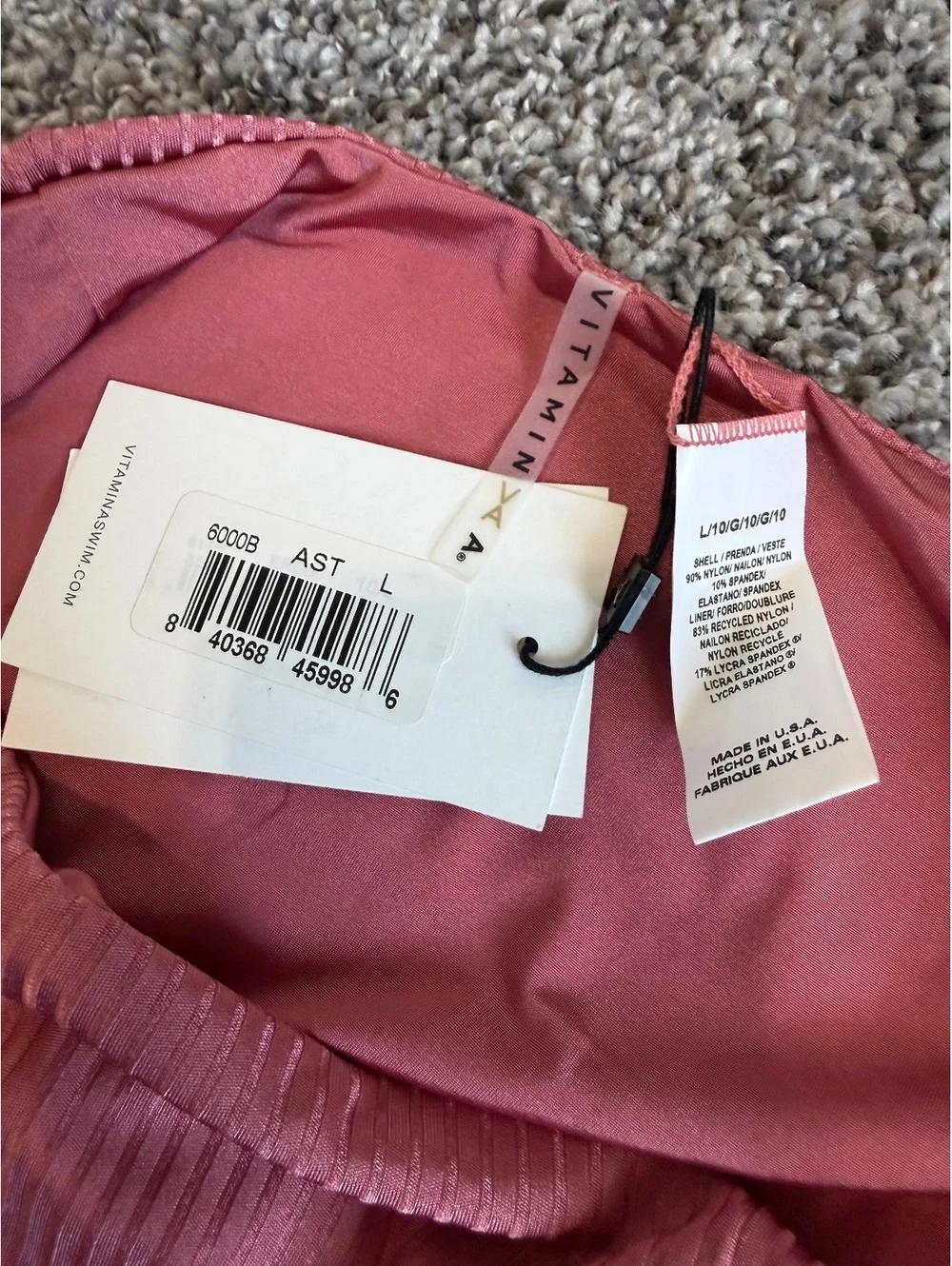 Vitamin A NWT Mauve Pink Ribbed High Waist Bikini Bottom Swimwear Size L